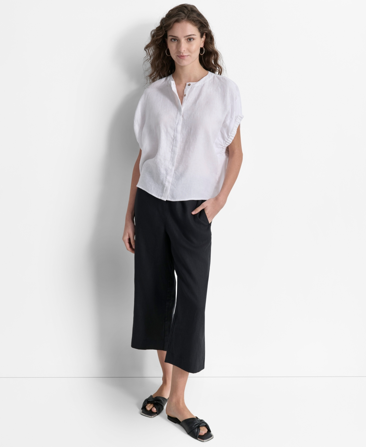 Women's Dolman-Sleeve Button-Front Linen Shirt - White