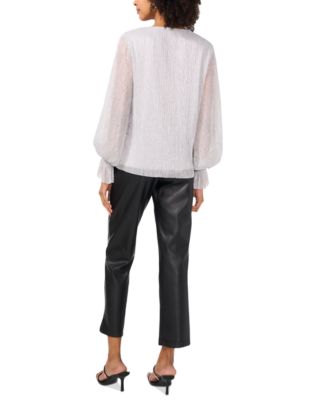 Women's Metallic V-Neck Sheer-Sleeve Top