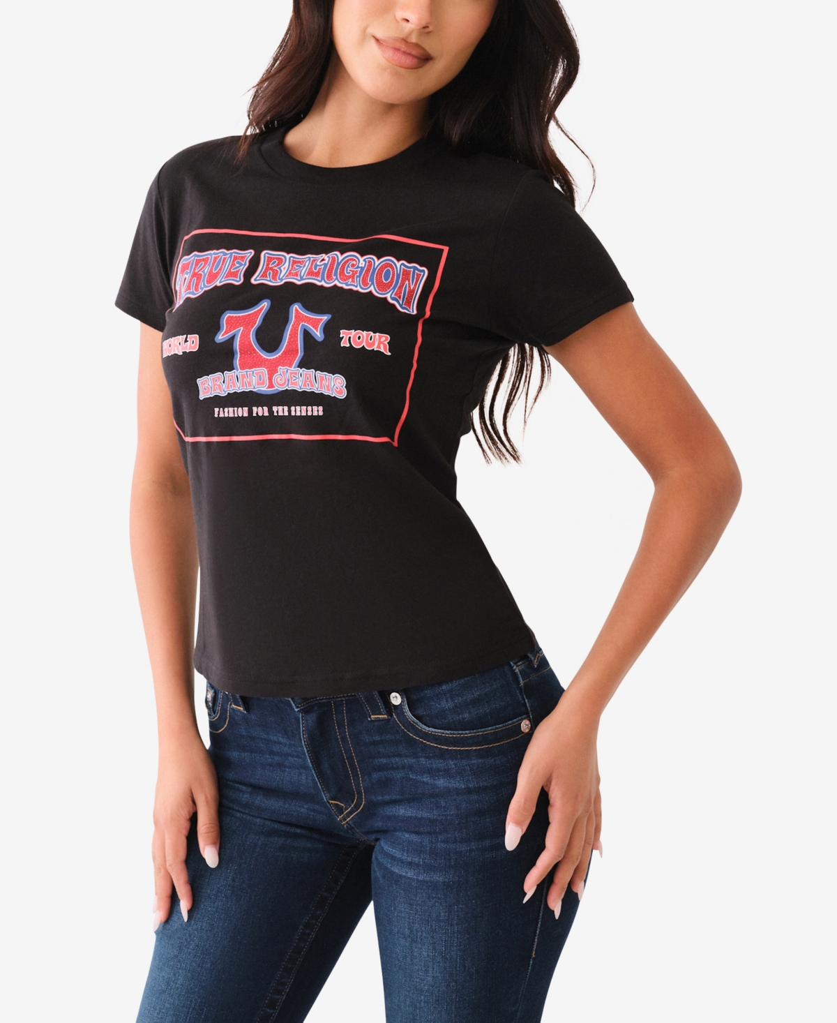 True Religion Women's Crystal Retro Horseshoe Crew Tee