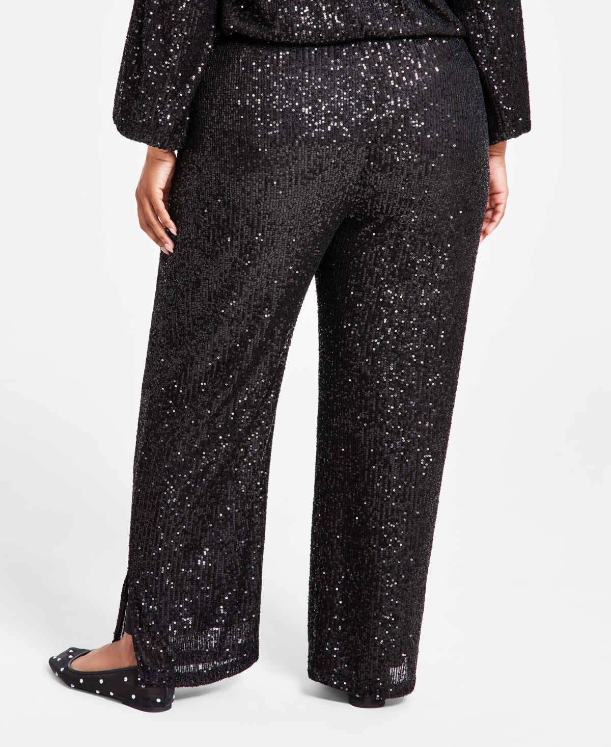 Jm Collection Plus Size Sequin Wide-Leg Split-Hem Pants, Created for Macy's