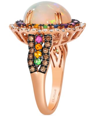 Multi-Gemstone (3-1/3 ct. t.w.) & Diamond (5/8 ct. t.w.) Halo Statement Ring in 14k Rose Gold