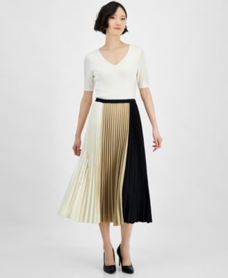 Anne Klein - Petite Pull-On Colorblocked Pleated Skirt