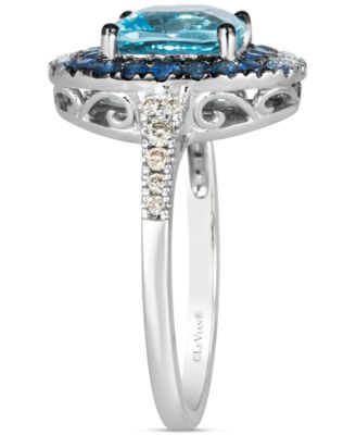 Multi-Gemstone (3 ct. t.w.) & Nude Diamond (1/6 ct. t.w.) Halo Ring in 14k White Gold