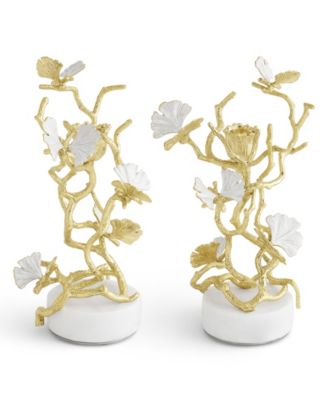 Butterfly Ginkgo Gold Candleholders, Set of 2