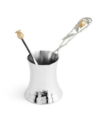 Pomegranate Silver and Gold Coffee Pot with Spoon, 8.66" x 3"