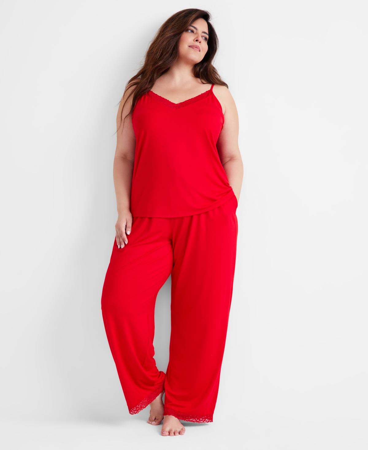 State Of Day Women's Lace-trim Camisole Pajama Set, Xs-3x, Created For Macy's In Tango Red
