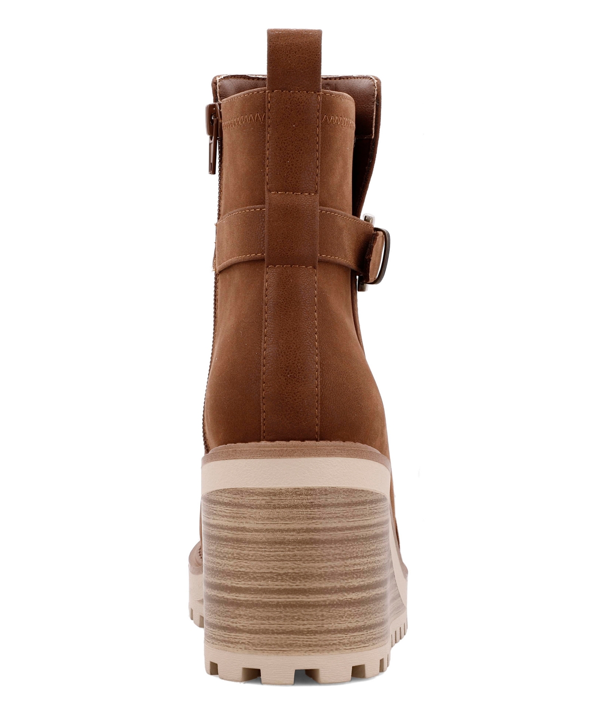 Mia Cleste Womens Buckle Manmade Wedge Boots In Cognac