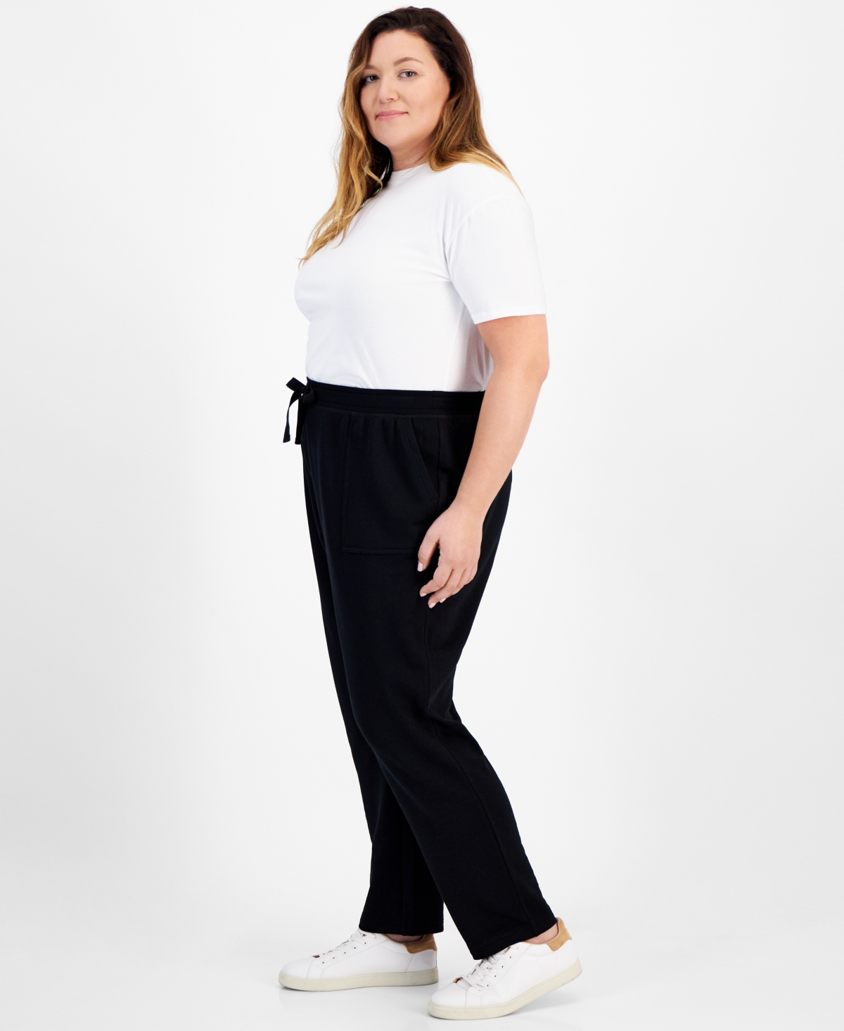 Style & Co Plus Size Yummy Fleece Drawstring Pants, Created For Macy's In Deep Black