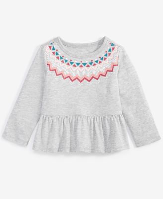First Impressions - Baby Girls Fair Isle Long-Sleeve Peplum T-Shirt