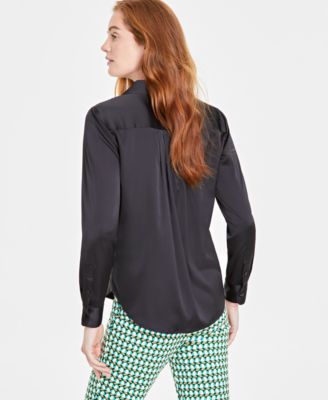 Women's Button-Front Long-Sleeve Satin Utility Shirt, Created for Macy's