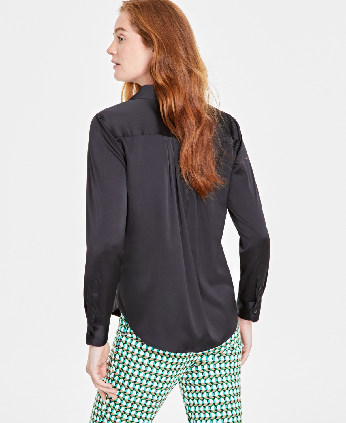 On 34th Women's Button-front Long-sleeve Satin Utility Shirt, Created For Macy's In Deep Black