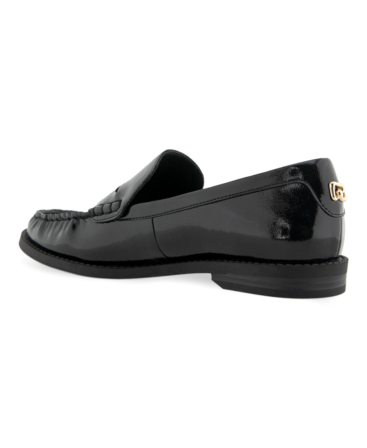 Shop Aerosoles Women's Sienna Block Heel Loafers In Black Patent Crinkled Faux Leather-polyu