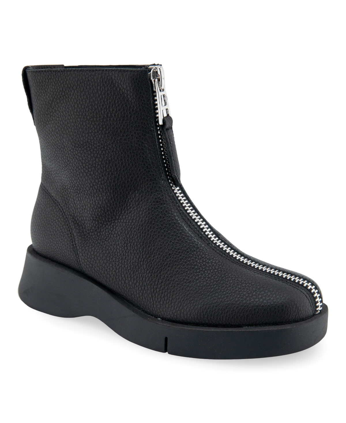 Shop Aerosoles Women's Francis Front Zip Booties In Black Pebbled Leather