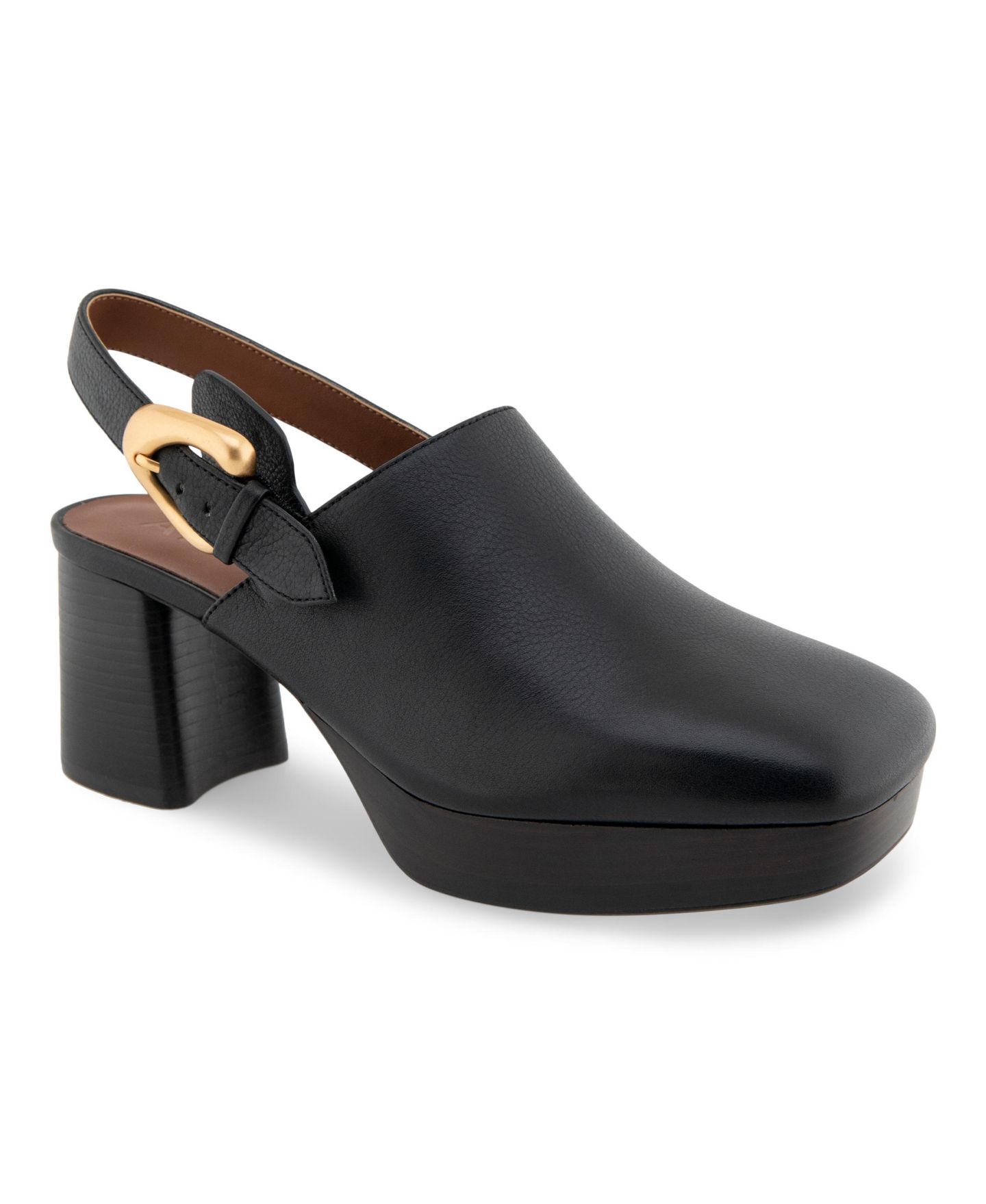 Женские сабо Aerosoles Sumari Ankle Strap, цвет: Чёрный гладкий кожаный — фото 1