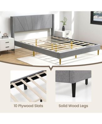 Queen Bed Frame Modern Platform Bed with Linen Upholstered Wingback Headboard