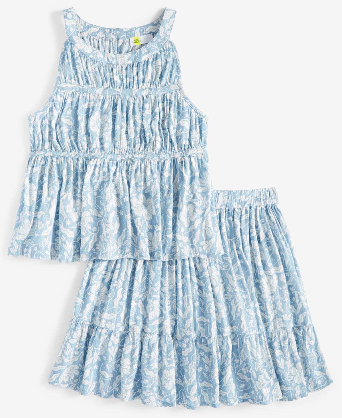 Epic Threads Little & Big Girls 2-pc. Floral-print Top & Skirt Set, Exclusively At Macy's In Crystal Bl