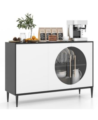 Sideboard Cabinet with Tempered Glass Door for Living Room Dining Room Kitchen-White