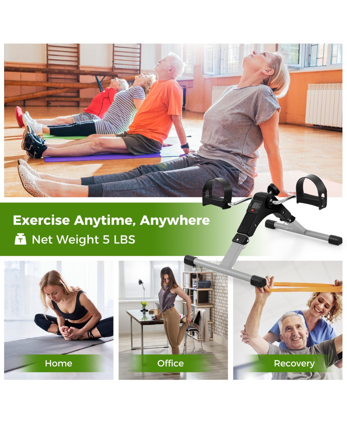 Skonyon Under Desk Exercise Bike Pedal Exerciser with Lcd Display for Legs and Arms Workout-Black