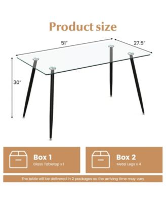 Glass Rectangular Dining Table with Metal Legs