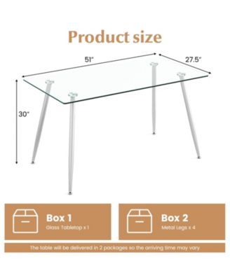 Glass Rectangular Dining Table with Metal Legs