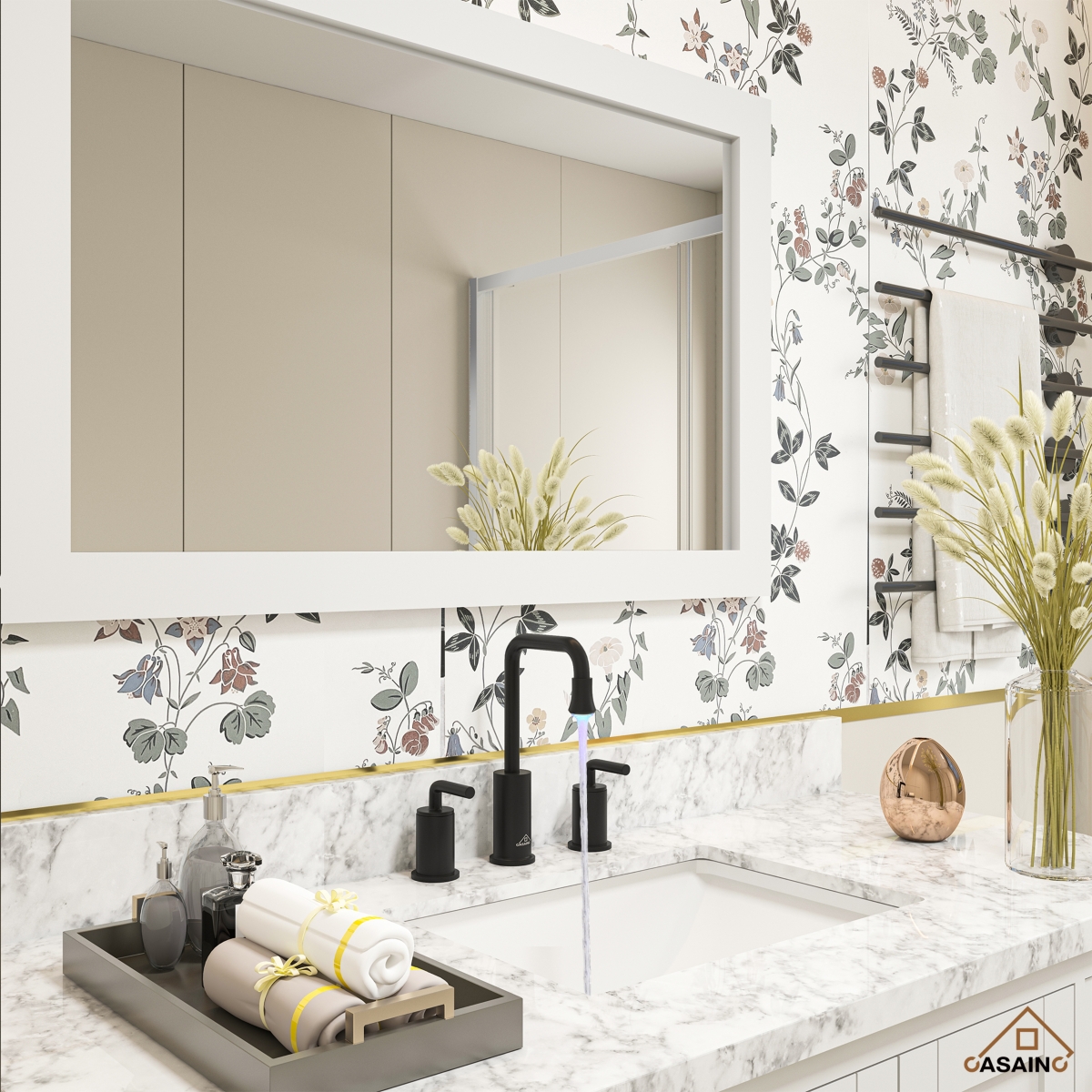 Casainc 2-handle Black Bathroom Sink Faucet with Led Temperature Color