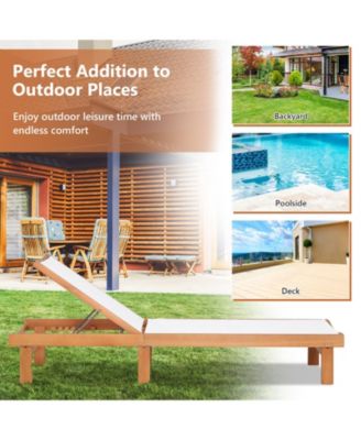 SUGIFT Outdoor Wood Chaise Lounge Chair with 5-Postion Adjustable Back