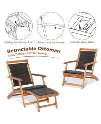 2 Pieces Patio Rattan Folding Lounge Chair with Acacia Wood Table
