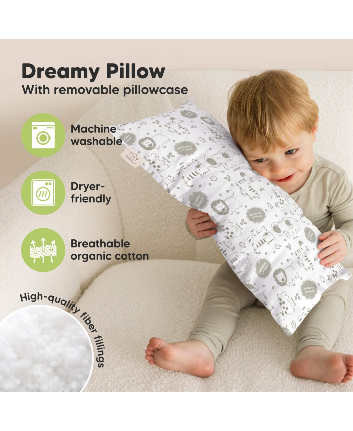 KeaBabies Buddy Toddler Pillow with Pillowcase, 10X18 Soft Organic Cotton Toddler Pillows for Sleeping, Kids Pillow