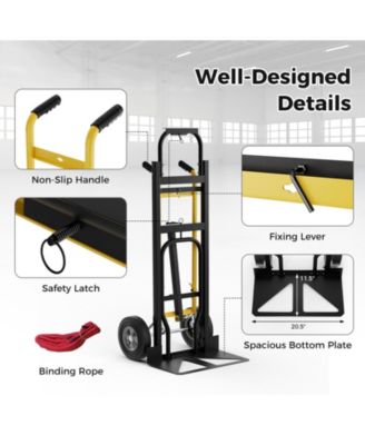 3-in-1 Convertible Hand Truck Metal Dolly Cart with 4 Rubber Wheels for Transport-Black
