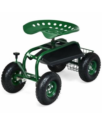 4-Wheel Rolling Garden Cart Work Seat