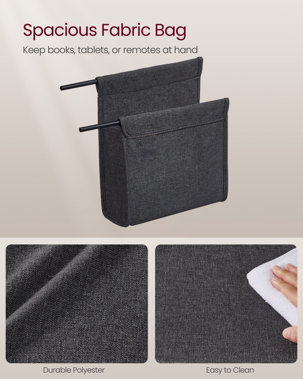 Slickblue C-Shaped Side Table with Fabric Storage Bag & Wheels for Easy Mobility