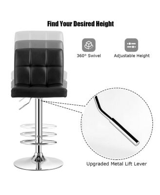 Set of 2 Square Swivel Adjustable Bar Stools with Back and Footrest