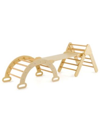 2-in-1 Wooden Kids Climber Toys with Triangle Arch Ramp