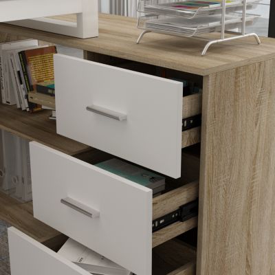 55.1 in. L-Shaped Brown Wood Computer Desk Writing Desk Office Executive Desk W/Removable Tabletop, Shelves, 3-Drawers