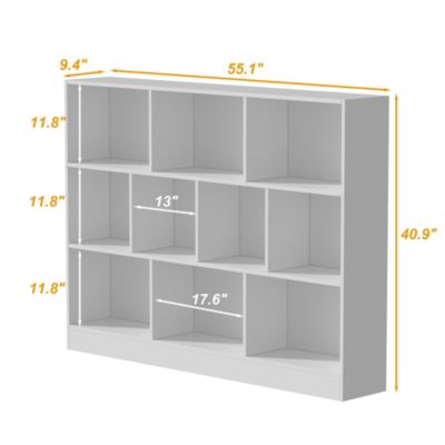 55.1" Wood 10-Shelf Freestanding Bookcase Standard Storage Organizer for Living Room, Office & Study