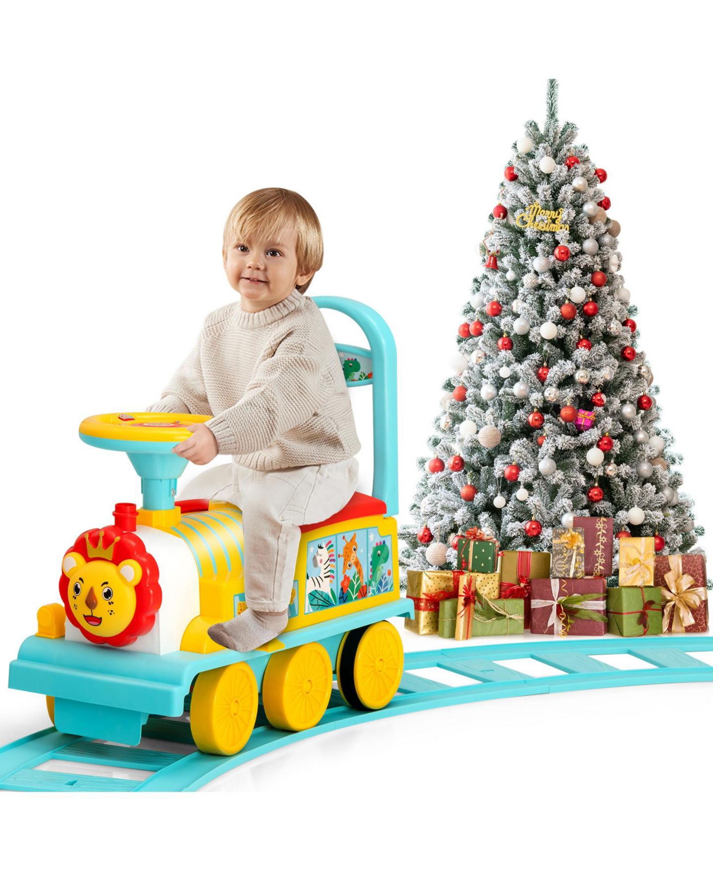 Детская игрушка Gymax 6V Electric Train Ride-On with Track, 55 lbs. Capacity, Ages 3-8, цвет: Жёлтый — фото 2