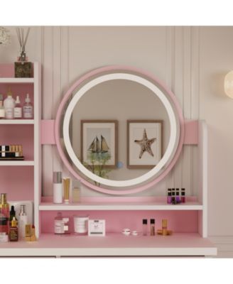 Light Mirror 5-Drawers White  Makeup Vanity Set Dressing Desk