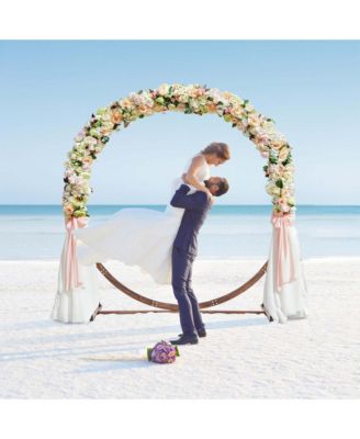 7.4 FT Round Wedding Arch Wooden Arbor Backdrop Stand with Triangular-Shaped Base