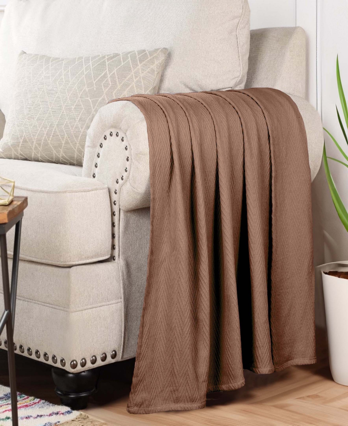 Superior Chevron All-season Cotton Throw, 50" X 60" In Taupe