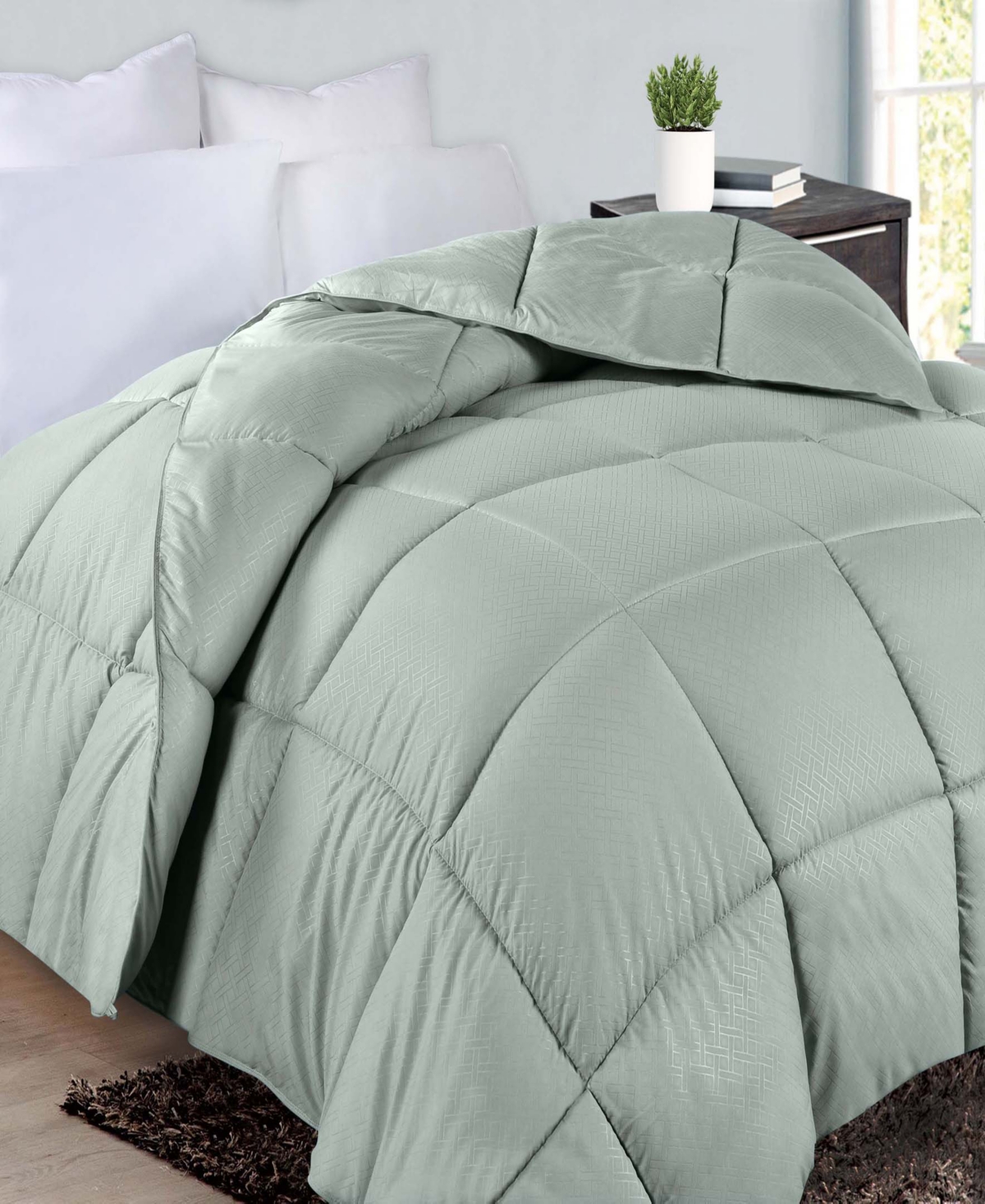 Superior Monochrome Basketweave Plush Microfiber Down Alternative Comforter, Full/queen In Jade