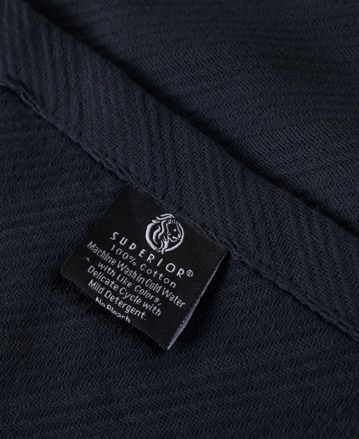 Superior Milan Cotton Jacquard Dobby Weave Textured Striped Lightweight Woven Blanket, Full/queen In Navy Blue