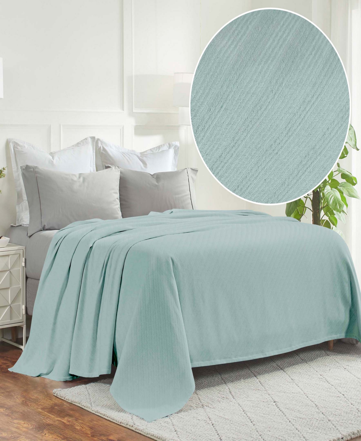 Superior Milan Cotton Jacquard Dobby Weave Textured Striped Lightweight Woven Blanket, Twin In Aqua