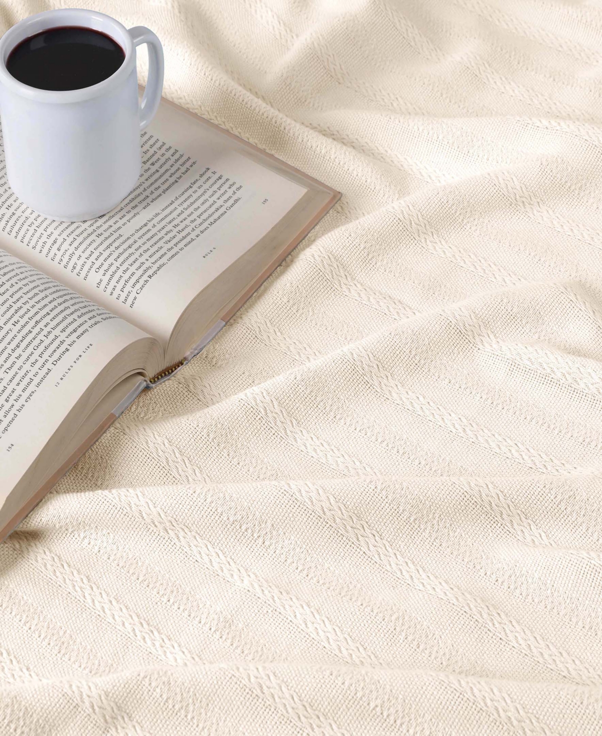 Superior Clara Cotton Textured Striped Lightweight Woven Blanket, Twin In Ivory