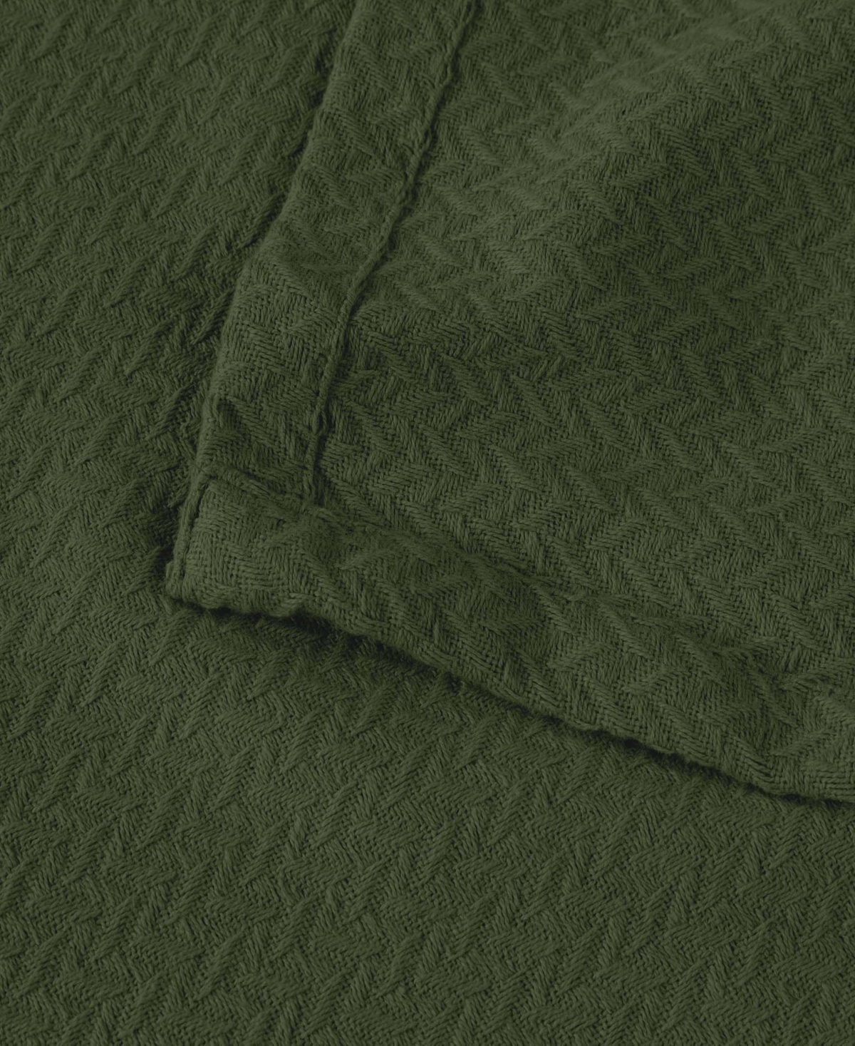Superior Nobel Cotton Jacquard Dobby Weave Textured Chevron Lightweight Woven Blanket, Full/queen In Forest Green