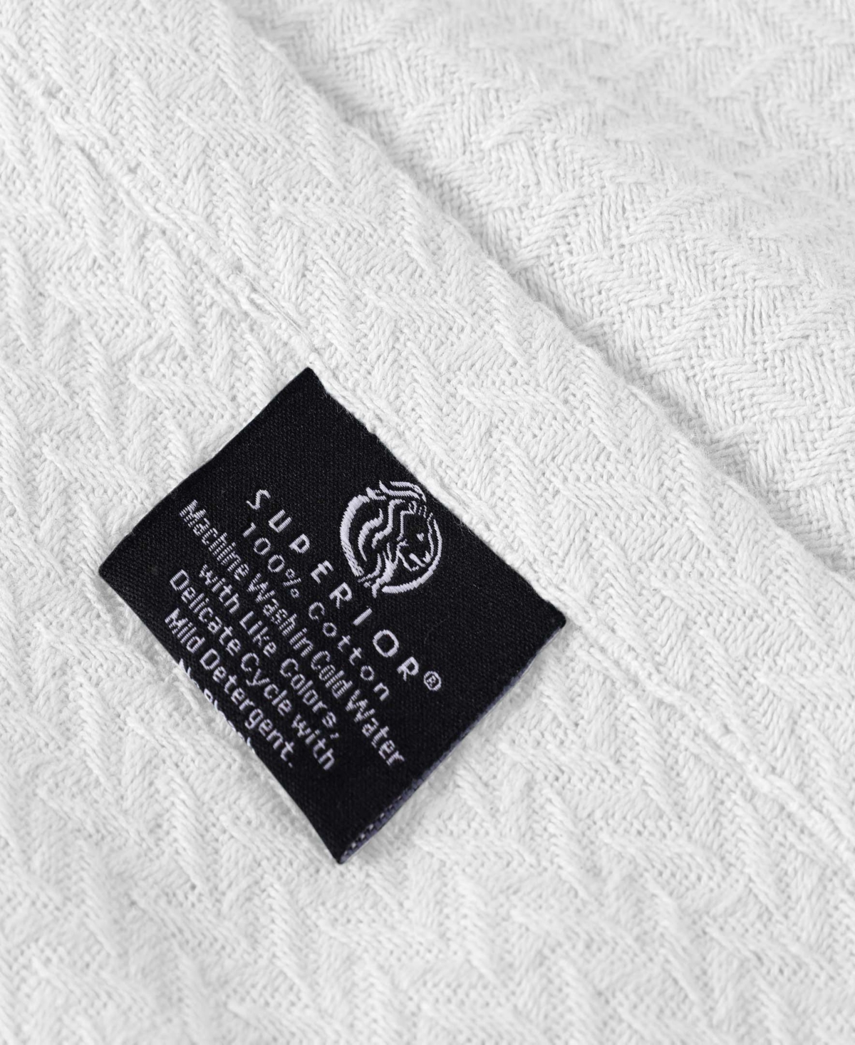 Superior Nobel Cotton Jacquard Dobby Weave Textured Chevron Lightweight Woven Throw, 50" X 60" In White