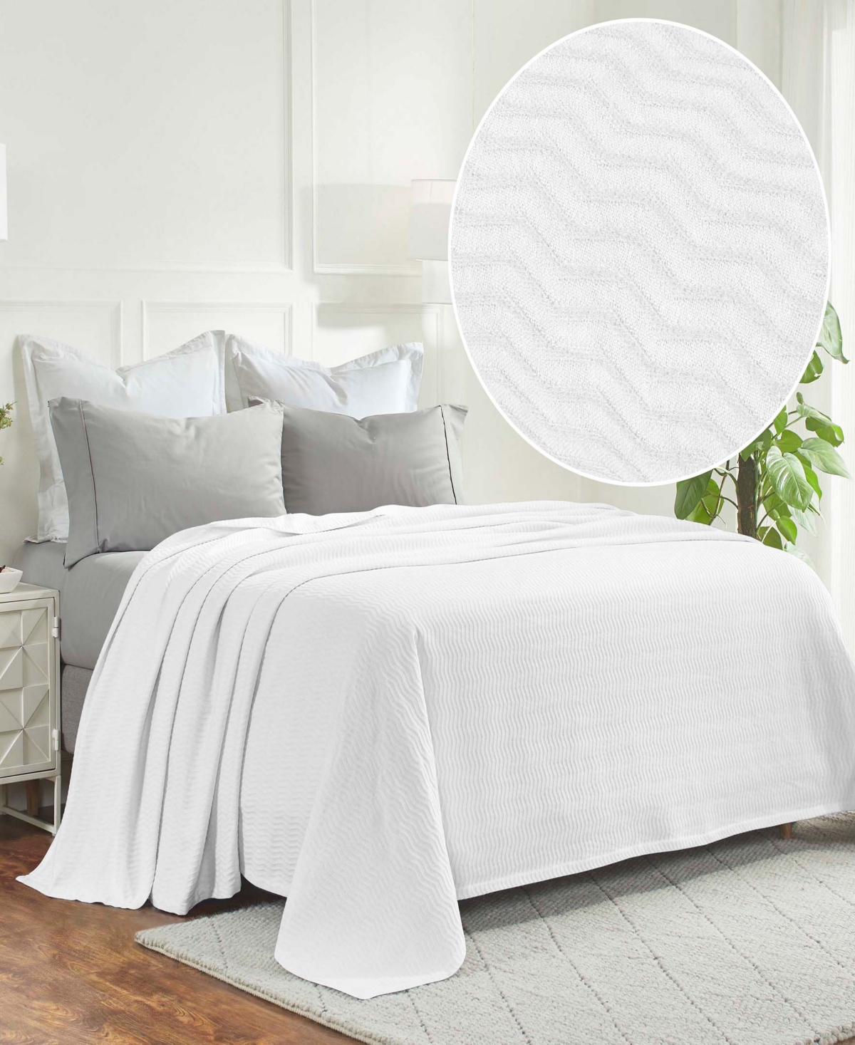 Superior Jena Cotton Textured Chevron Lightweight Woven Blanket, Twin In White