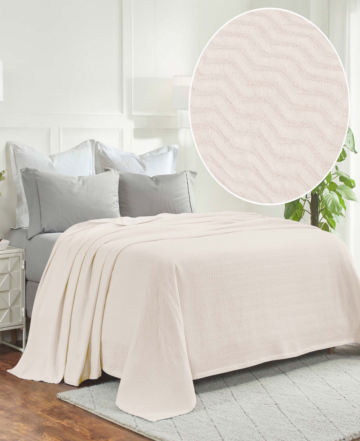 Superior Jena Cotton Textured Chevron Lightweight Woven Blanket, Twin In Ivory