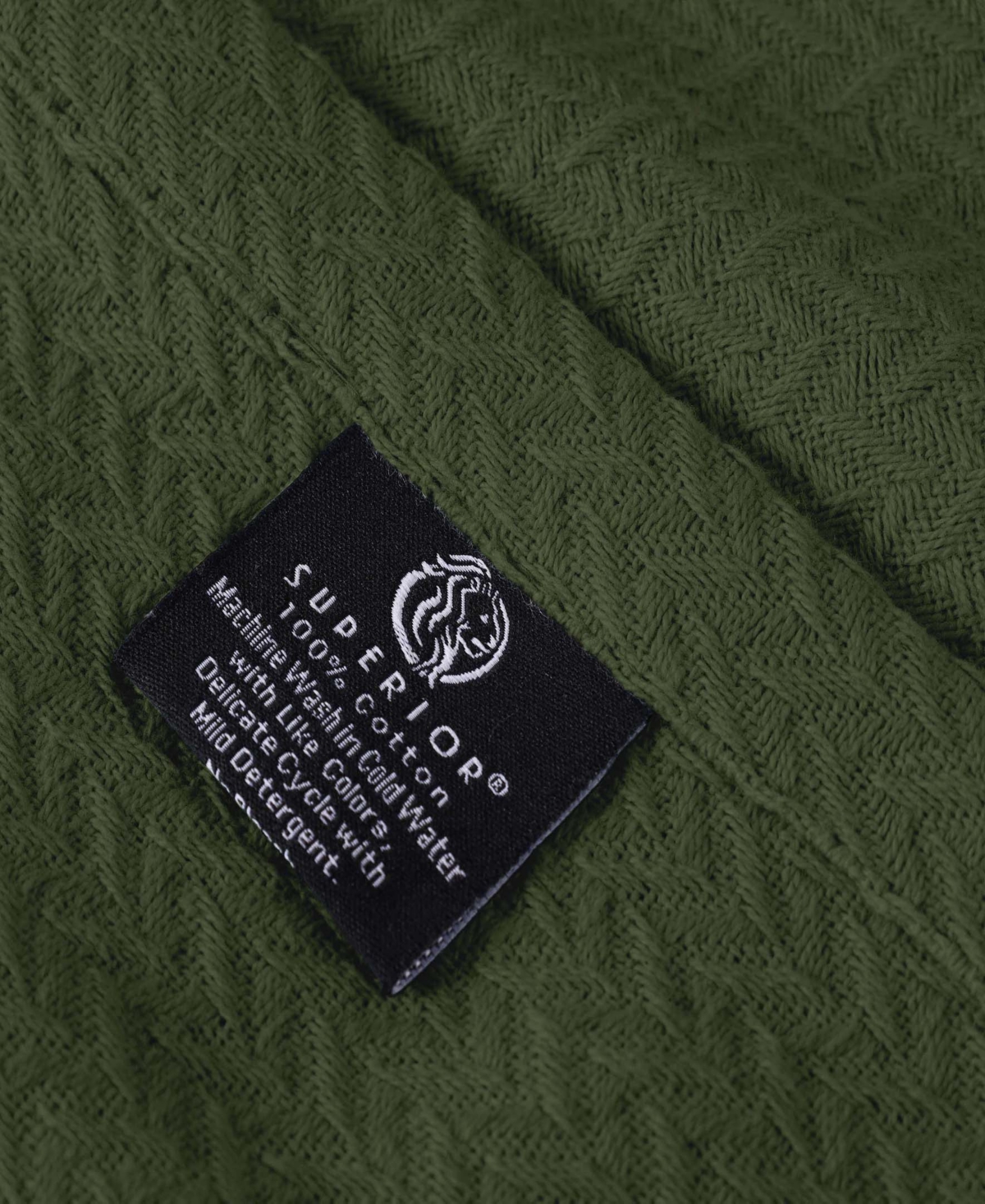 Superior Nobel Cotton Jacquard Dobby Weave Textured Chevron Lightweight Woven Blanket, Twin In Forest Green