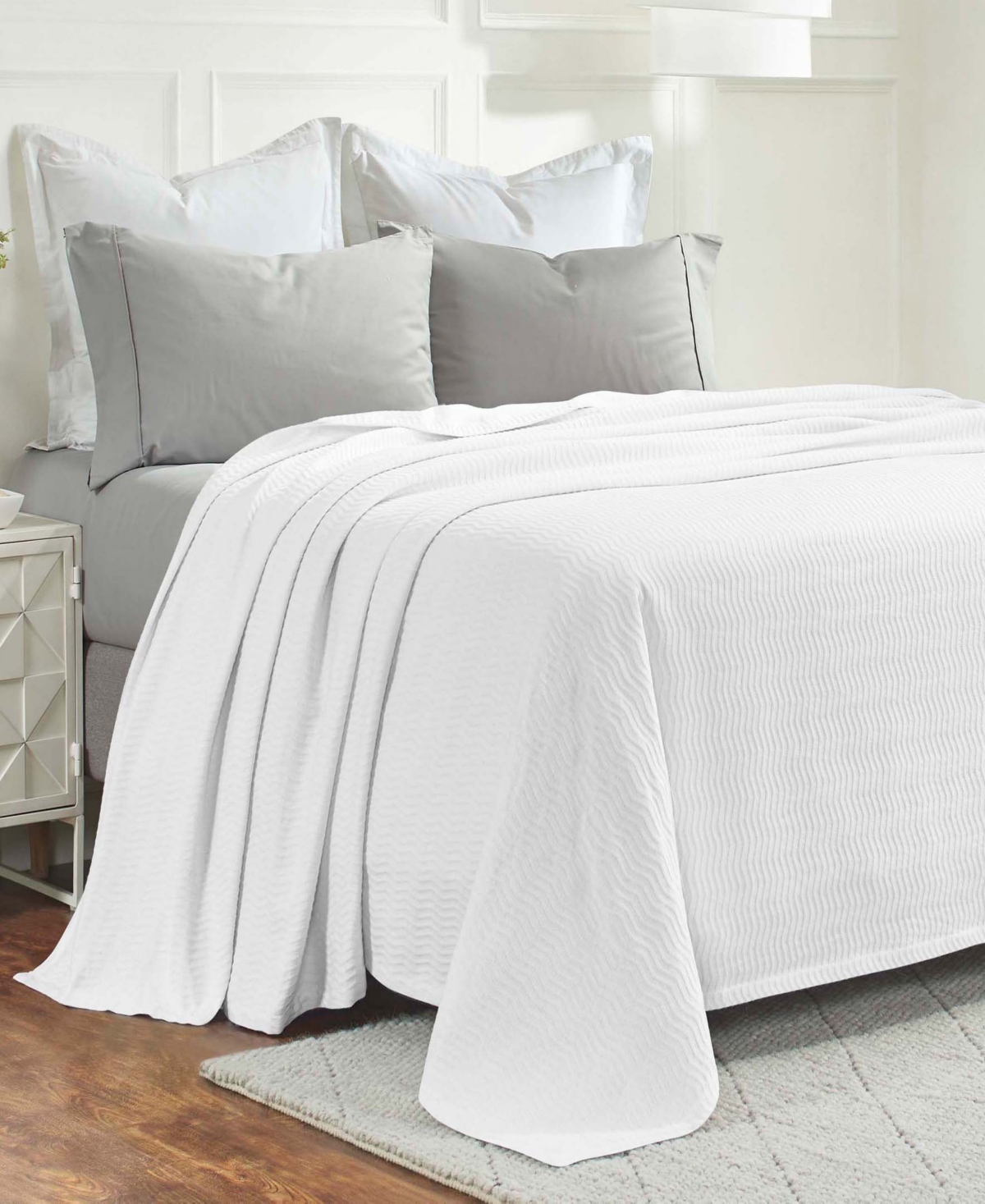 Superior Jena Cotton Textured Chevron Lightweight Woven Blanket, Twin In White