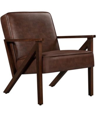Faux Leather Armchair with Z-shaped Wood Legs